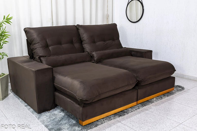 Sofá Retrátil Reclinável Sparta 2.30m Veludo Marrom 815 D33 e Molas Ensacadas - Móveis furniture