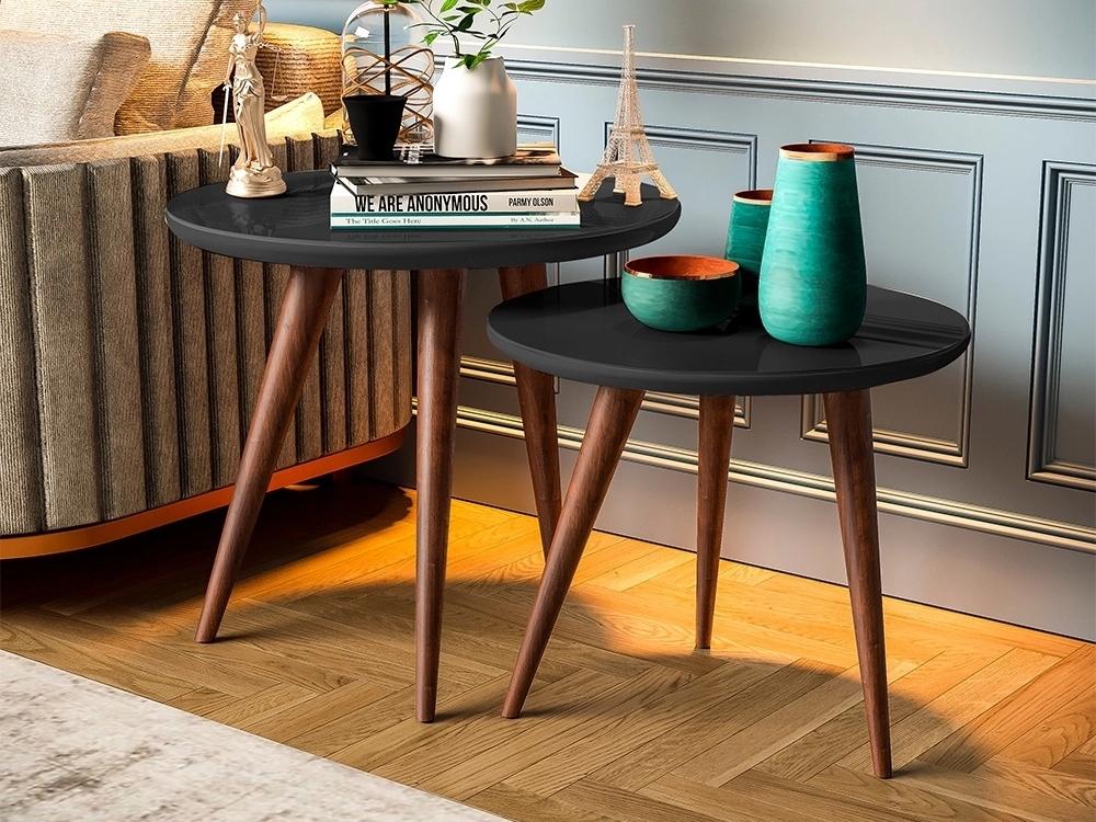 Conjunto de Mesa de Apoio e Centro Sparta tampo com vidro – Preto - Móveis furniture
