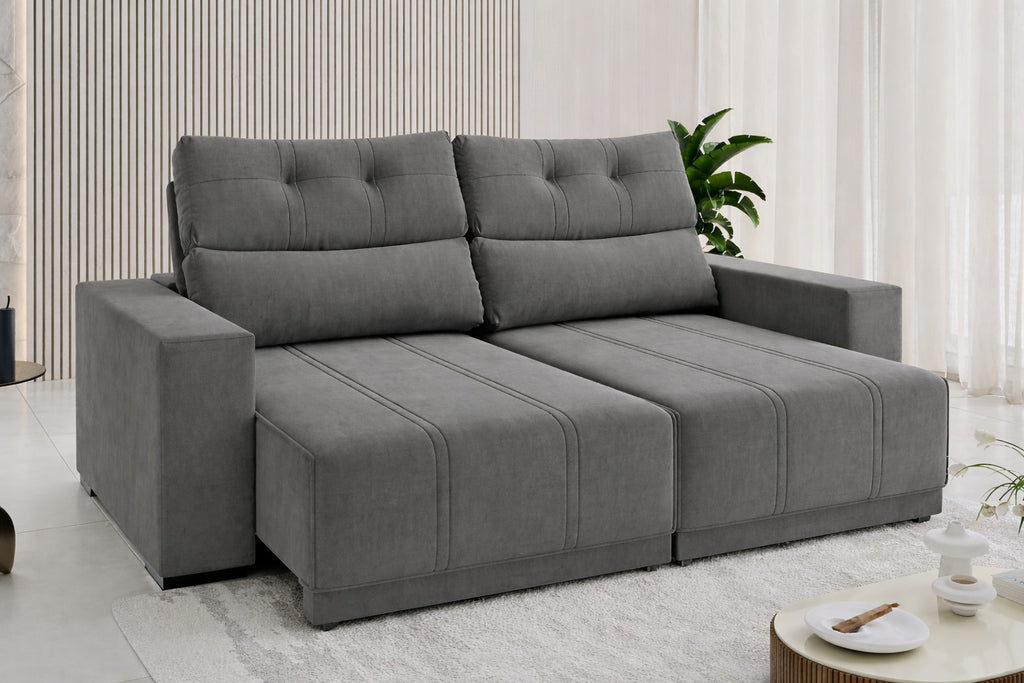 Sofá Retrátil e Reclinável Royal 2,00 m Veludo Cinza Grafite – VIERO MÓVEIS