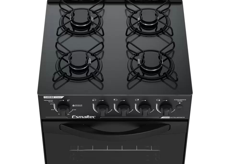 Fogão 4 Bocas Mesa de Vidro
Esmaltec Preto - Acendimento Automático Caribe Glass