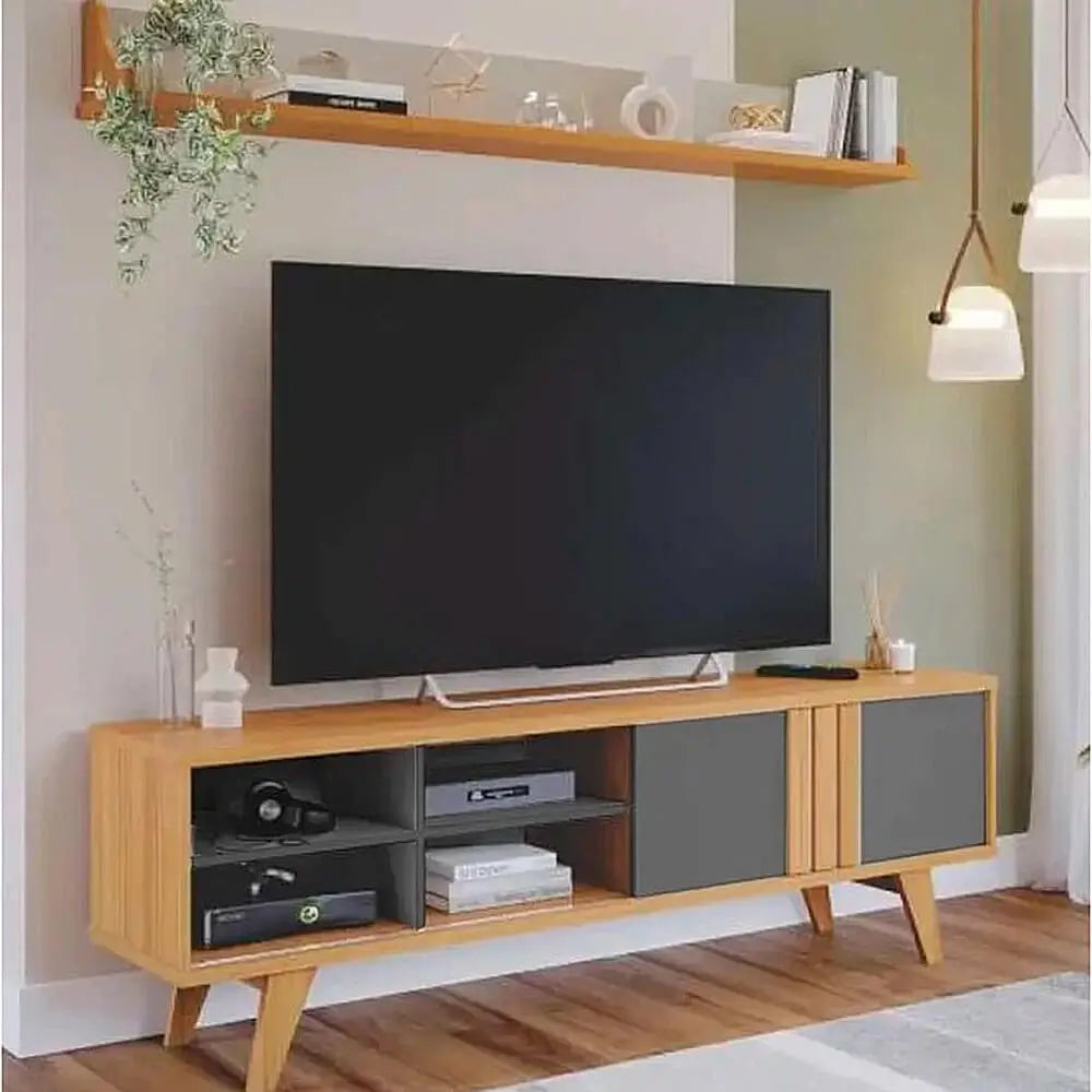 Rack Paraty para TV até 50 Polegadas 1 Porta de Correr Permobili nature grafite