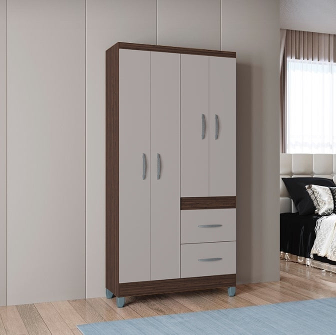 Guarda-Roupa 4 Portas Milão 0,91 m Chocolate/Off White – POQUEMA