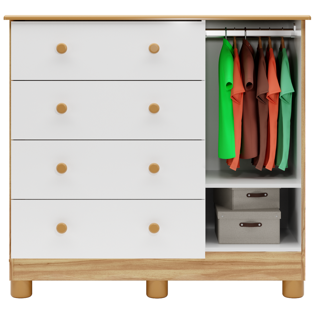 Cômoda Tedy Branco Brilho/Amêndoa – PEROBA MÓVEIS