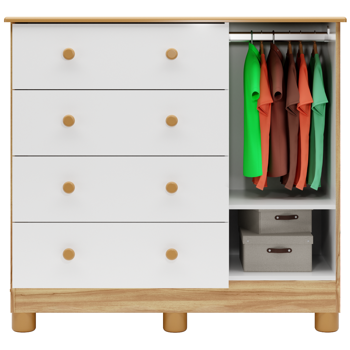 Cômoda Tedy Branco Brilho/Amêndoa – PEROBA MÓVEIS