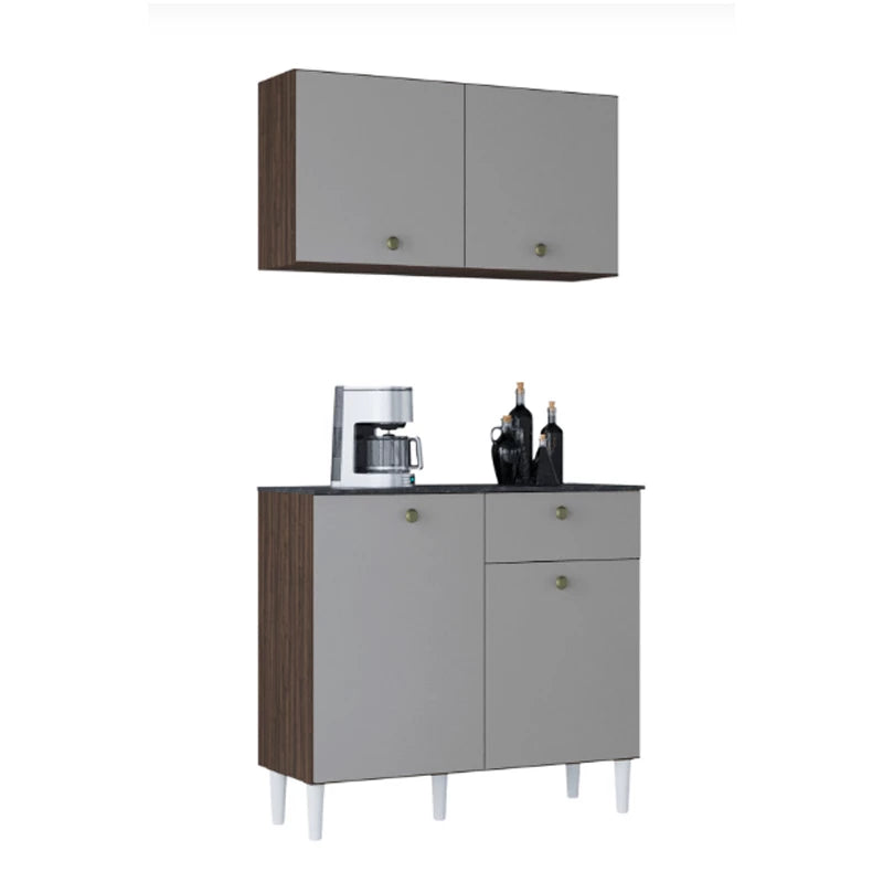 Balcão + Aéreo Chocolate/Off White Larg. 90cm Poquema - Móveis furniture