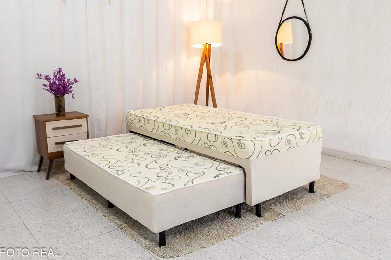 Cama Solteiro Unibox C/ Cama auxiliar Sonho Bom Bege - Nosso Sonho