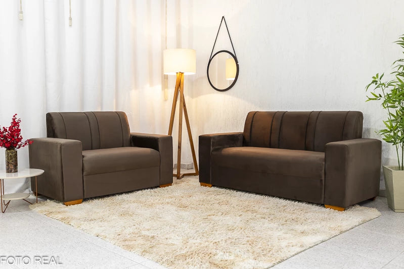Sofá 3 e 2 lugares Maceió Veludo Marrom - Móveis furniture