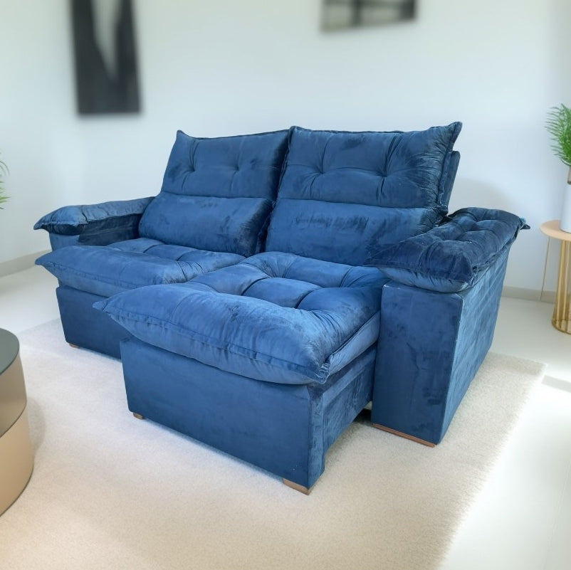 Sofá Retrátil e Reclinável Imperial 2,00 m Veludo Jolie Azul 07 - Móveis furniture