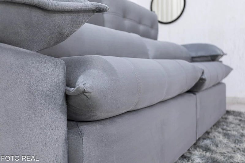 Sofá Retrátil Reclinável 2.50m Lenon Veludo Prata - D28 Soft e Molas Ensacadas - Móveis furniture
