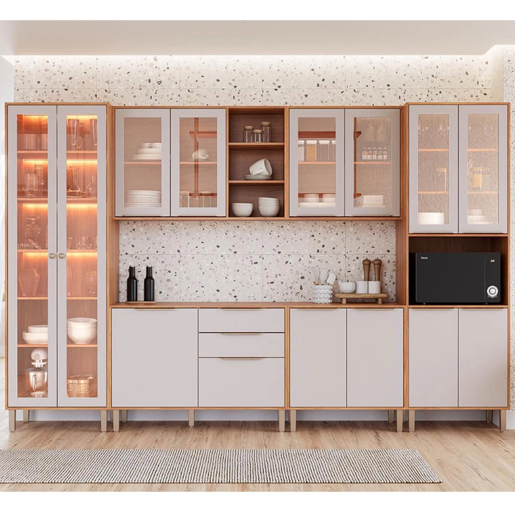 Cozinha Brilhante Completa 6 Peças com Led 14 Portas 2 Gavetas Mgm