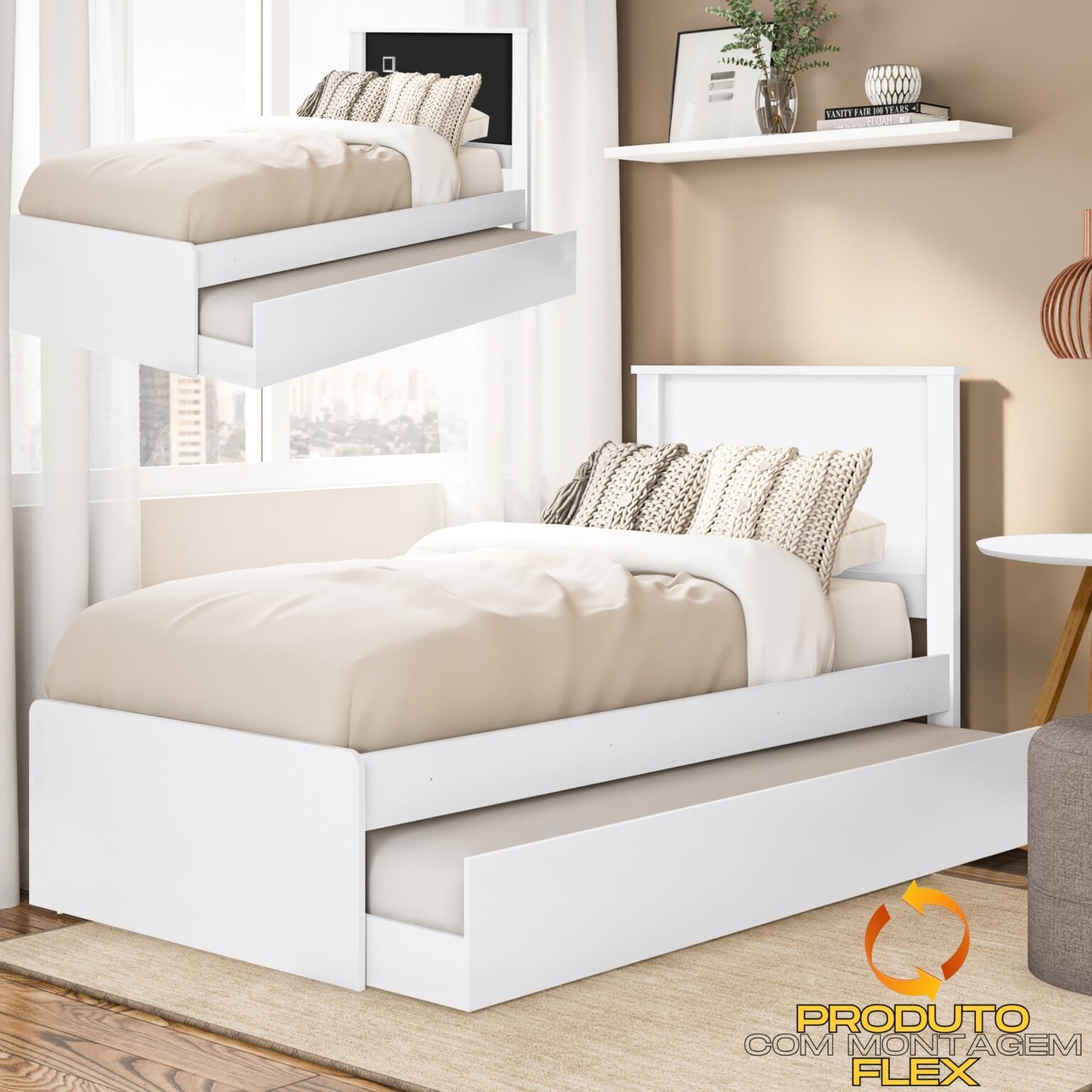 Cama Barcelona com Cama Auxiliar Solteiro Tebarrot