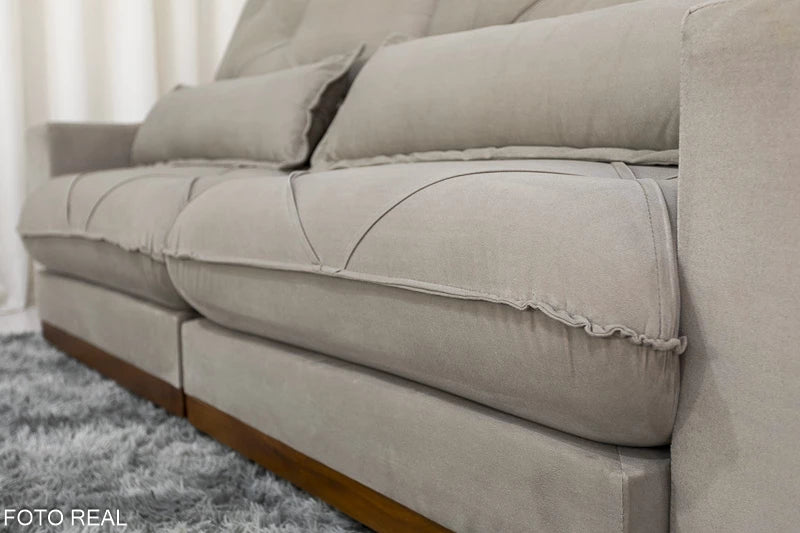 Sofá Retrátil Reclinável Luanda 2.50m Veludo Bege 02 - Molas Ensacadas - Móveis furniture