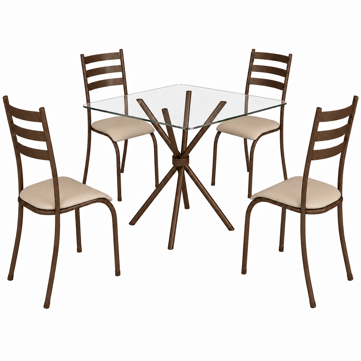 Mesa Ipanema Quadrada Tampo Vidro 75x75cm com 4 Cadeiras Tubular Teixeira