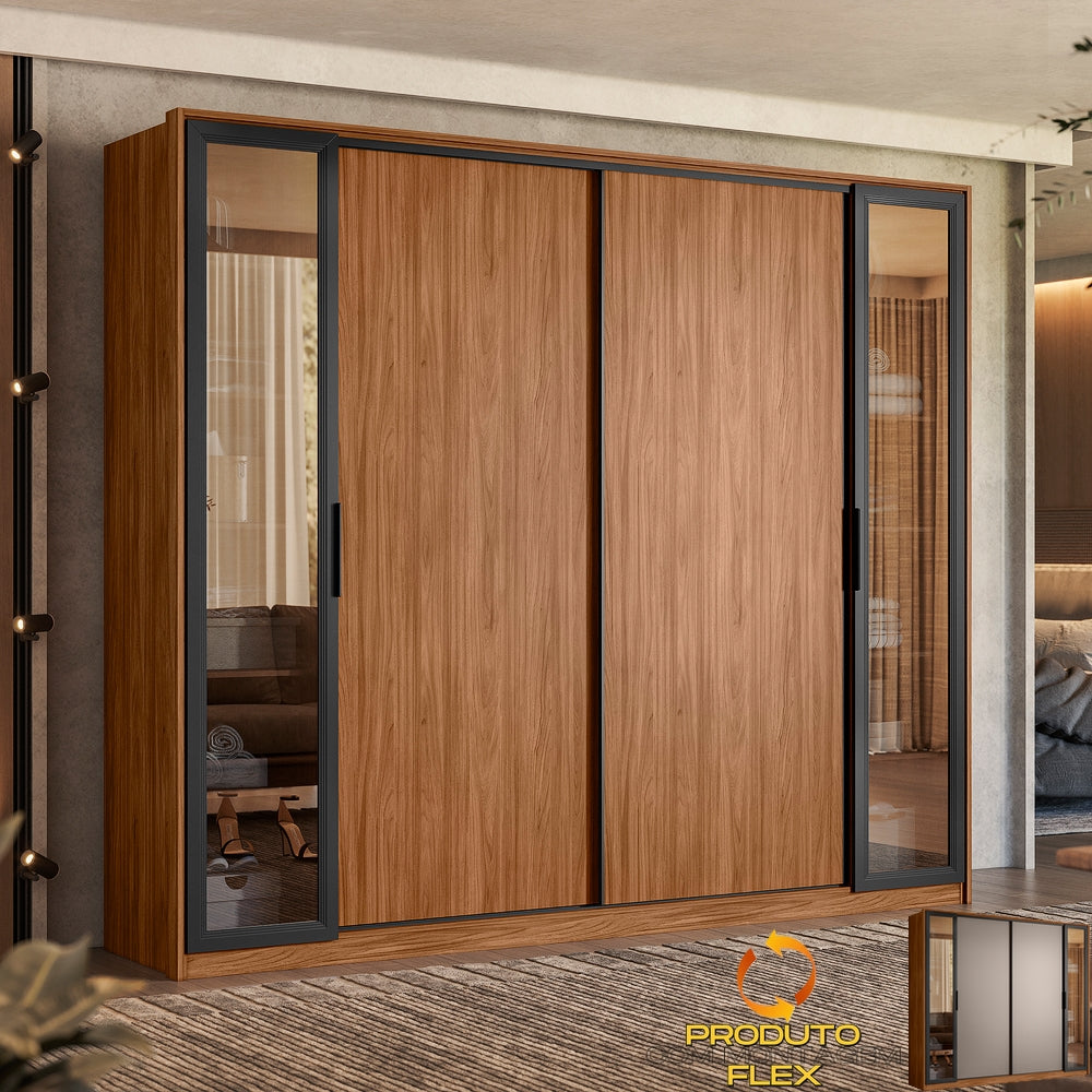 Guarda-Roupa 4 Portas Laredo 2,67 m Nogueira Touch/Nude Prime/Nogueira Touch - Móveis furniture