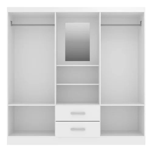 Guarda Roupa Casal com 4 Portas 2 Gavetas Capelinha Evidência Móveis Branco - Móveis furniture