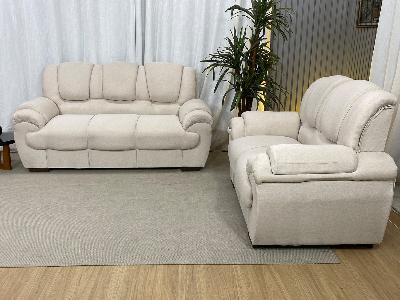 Sofá 2 e 3 Lugares Linho Bege Mônaco