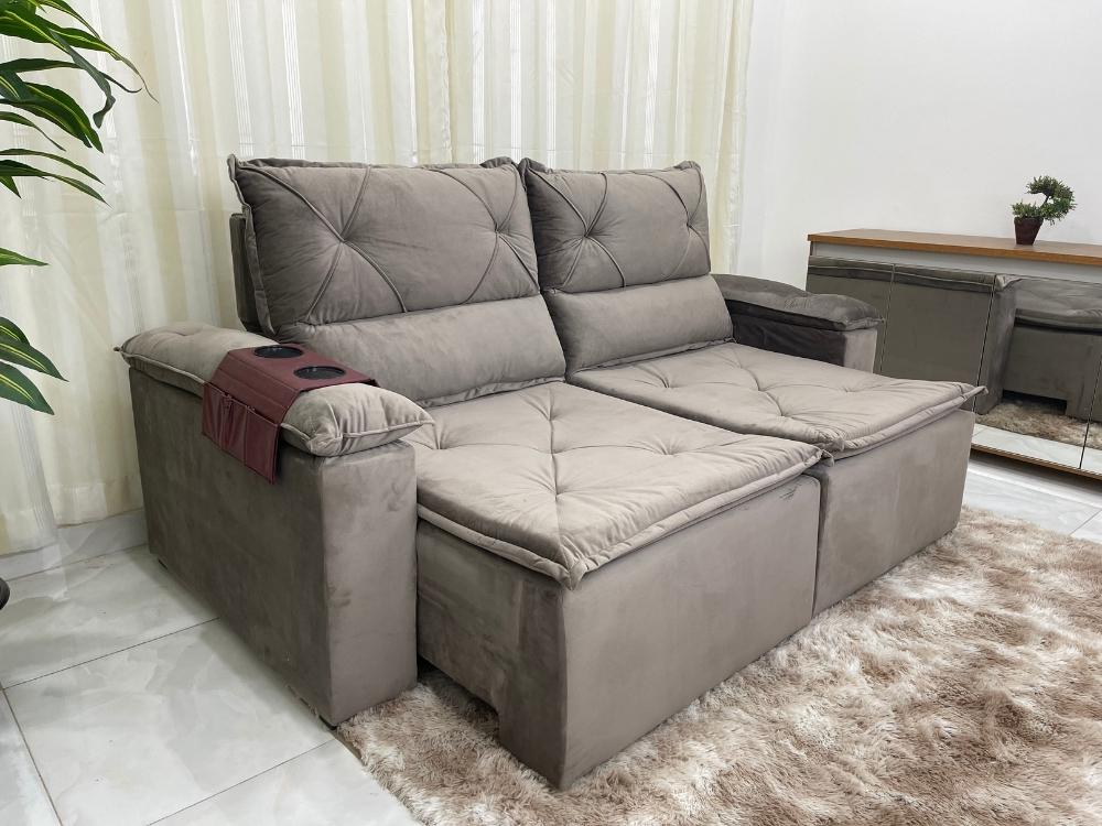 Sofá Retrátil e Reclinável REF 2025 2.00m – Bege Veludão - Móveis furniture