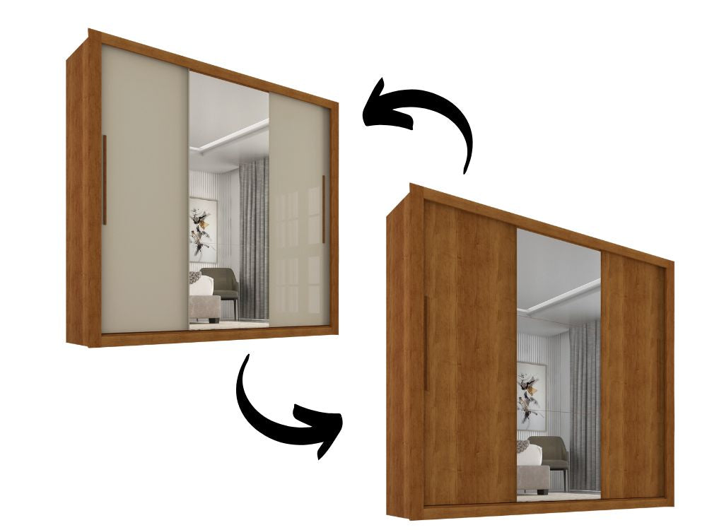 Guarda-Roupa Panamá 3 portas de correr flex com 1 espelho – Cinamomo/Off White - Móveis furniture