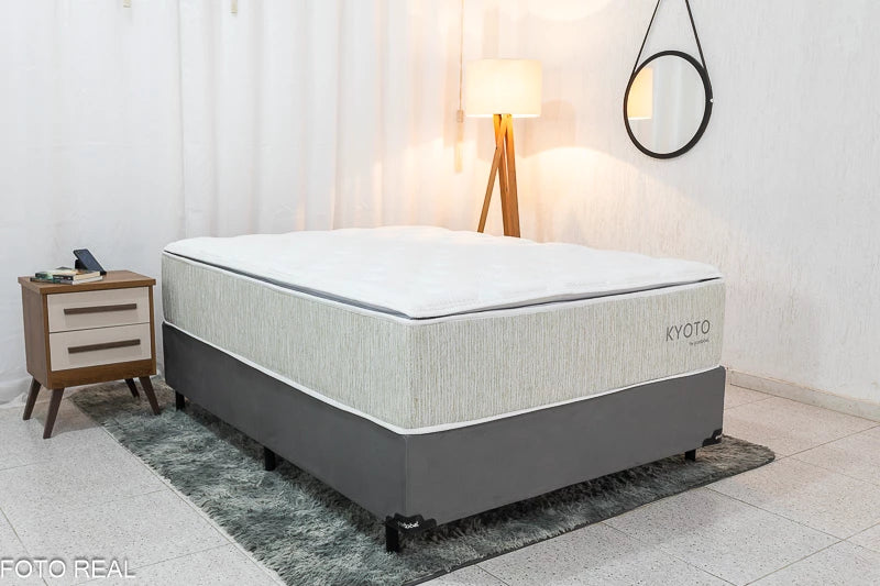 Base Box Casal Veludo Cinza + Colchão Casal Kyoto 138x188x70 Portobel - Móveis furniture