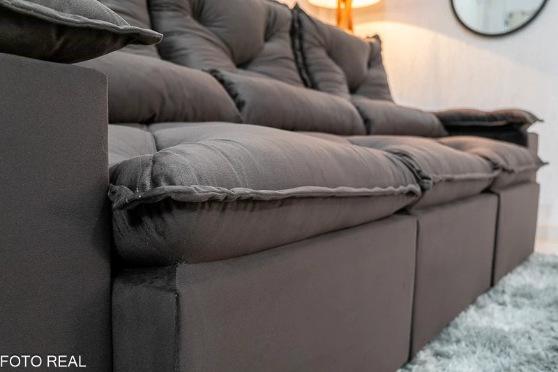 Sofá Retrátil Reclinável 2.70m Texas Veludo Marrom - Móveis furniture