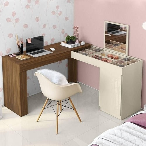 Escrivaninha Penteadeira Canto Star Freijo Off White Mobler