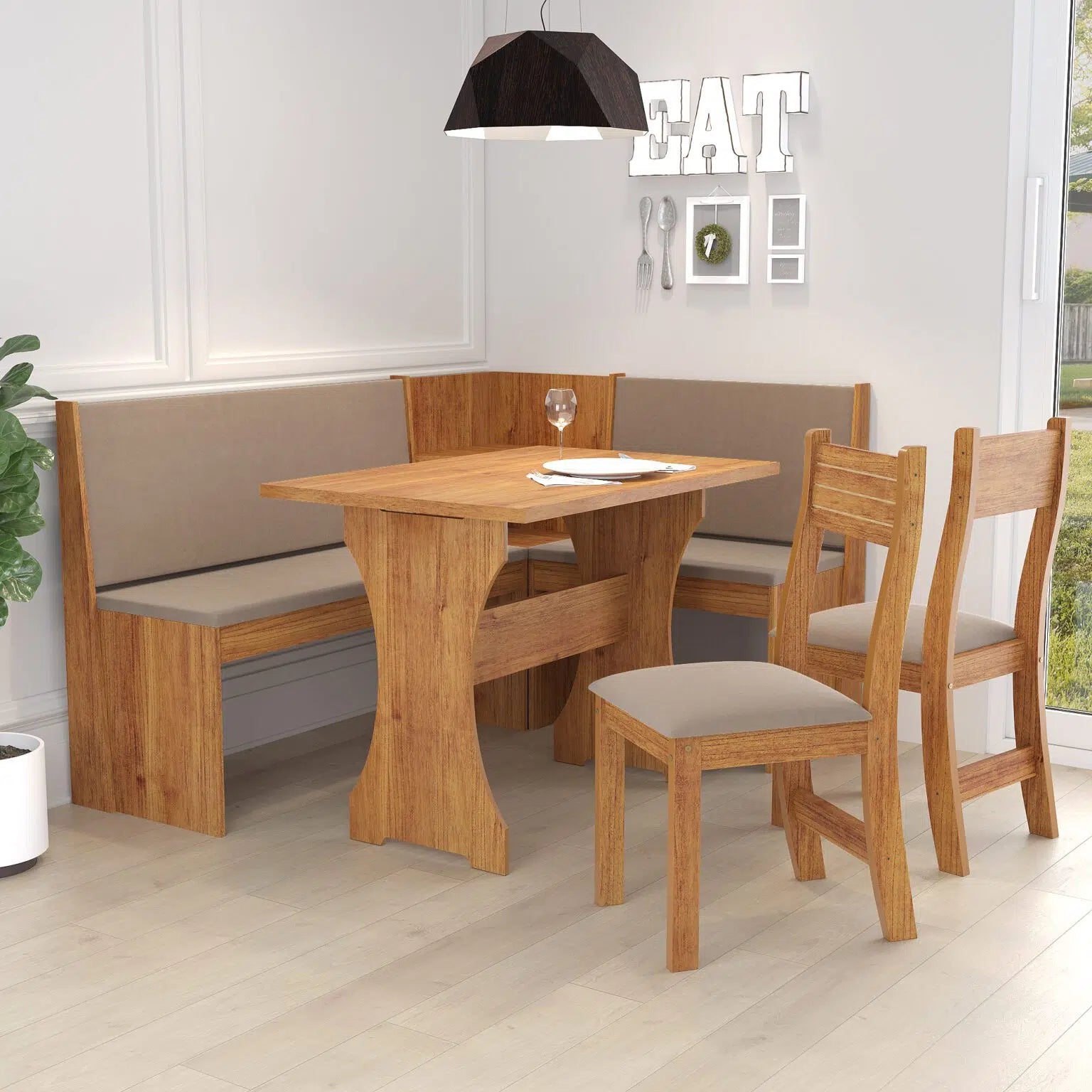 Mesa de Canto Big C/2 Cadeiras Brisa Mel Linho Amendoa – Vieiro - Móveis furniture