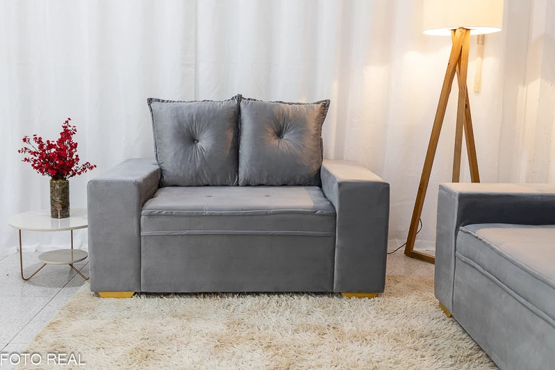 Sofá 3 e 2 lugares Aracaju Veludo Cinza - Móveis furniture