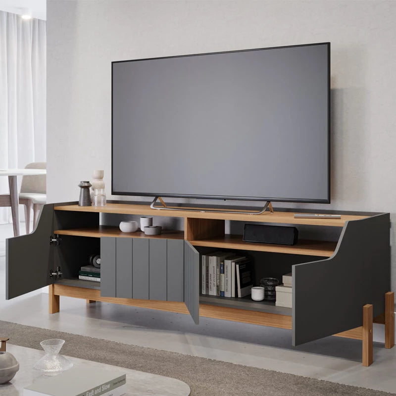 Rack Bancada Moema Para TV até 70 Polegadas 100% MDF Grafite/Nature Permóbili - Móveis furniture