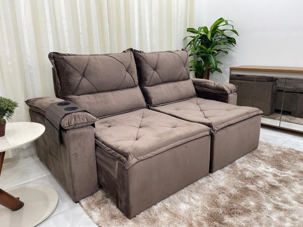 Sofá Retrátil e Reclinável REF 2025 2.00m – Marrom Veludão - Móveis furniture