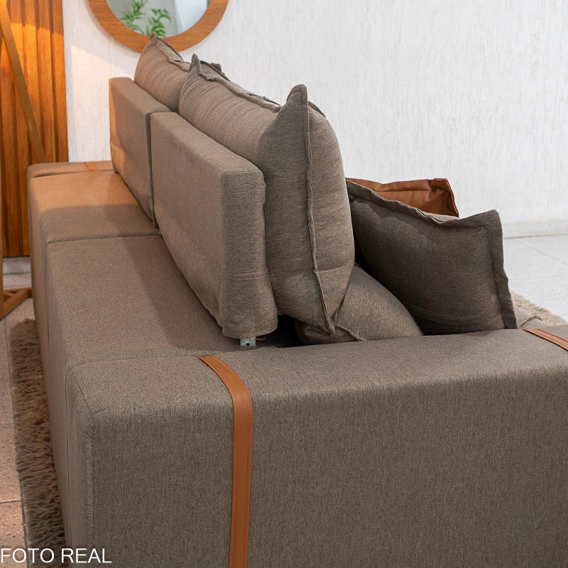 Sofá Retrátil Reclinável Gran Bello 2.30m Linho Marrom 28 - Molas Ensacadas Pocket