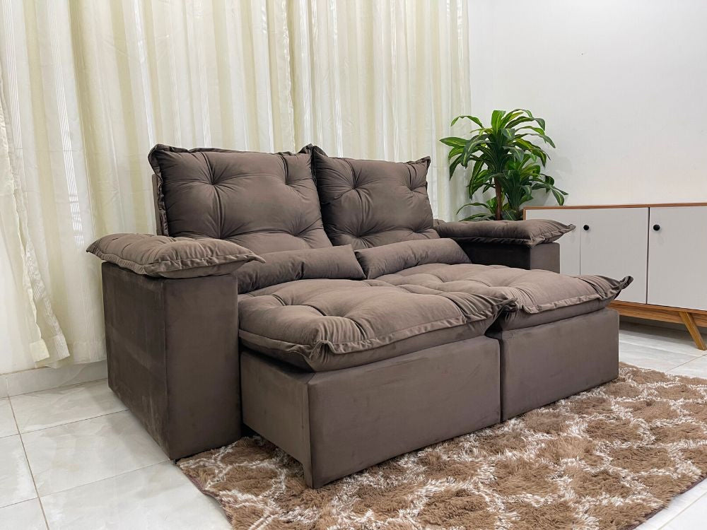 Sofá Retrátil Reclinável Atenas 2.00m – Marrom Veludo - Móveis furniture