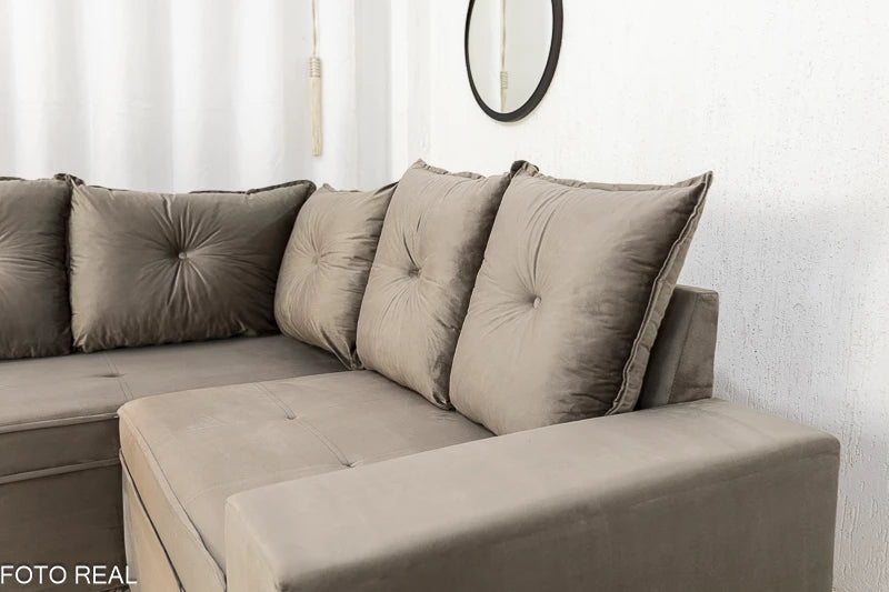 Sofá Canto 5 lugares Cuiabá Veludo Cinza - Móveis furniture
