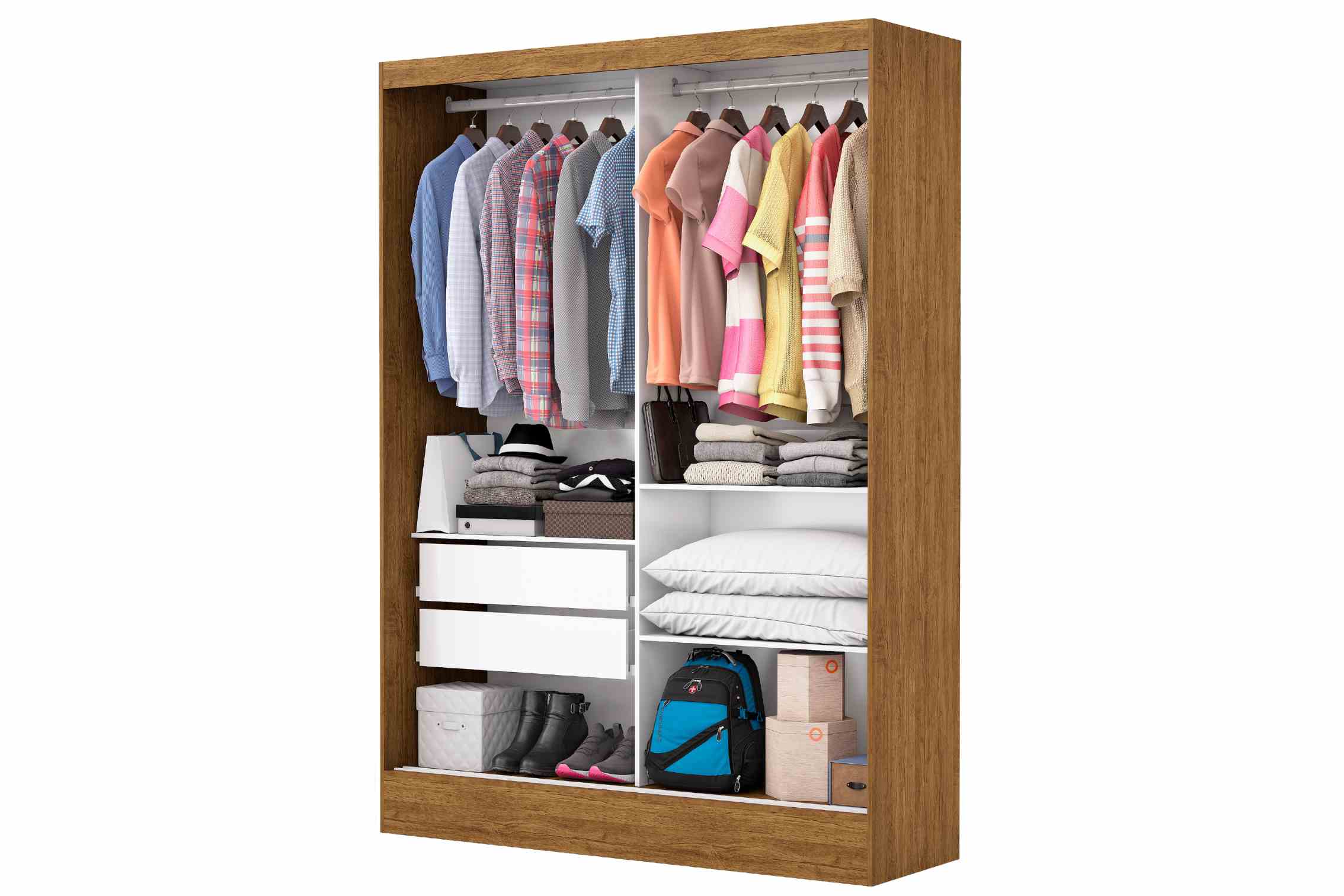 Guarda-Roupa Santiago c/ espelho 2 Portas e 2 Gavetas – Cinamomo/Branco