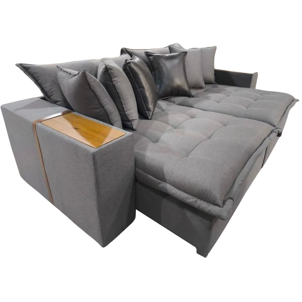 Sofá Cama Thebas/Gabriela 2,50 m Linho Grafite 301/Courino Dalas – ZARAT ESTOFADOS - Móveis furniture