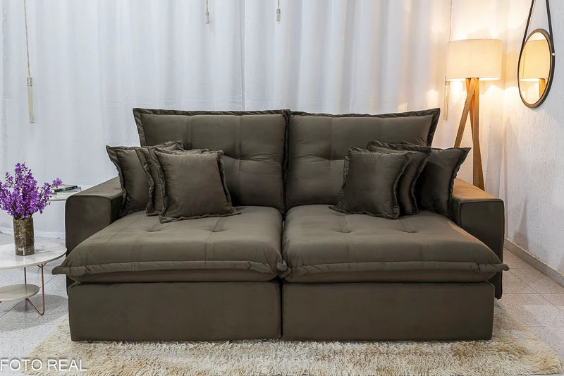 Sofá Retrátil Reclinável Ferrara 2.50m Veludo Marrom D33 e Molas Ensacadas - Móveis furniture
