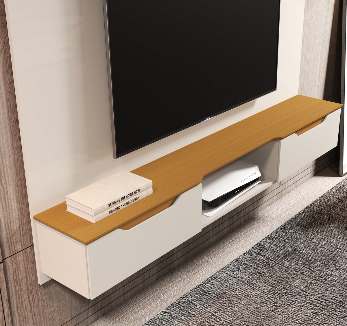 Painel até 65″ Studio Off White/Cedro – EDN MÓVEIS