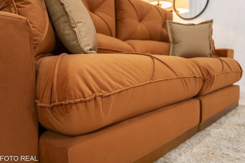 Sofá Retrátil Reclinável 2.30m Gran Bello Veludo Terracota - D33 e Molas Ensacadas - Móveis furniture