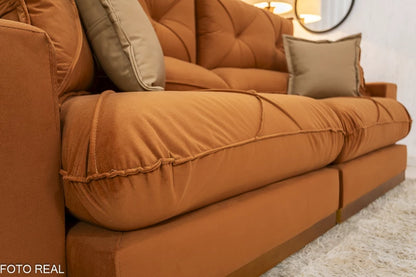 Sofá Retrátil Reclinável 2.30m Gran Bello Veludo Terracota - D33 e Molas Ensacadas - Móveis furniture