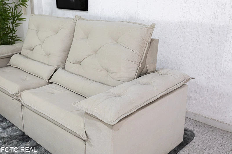 Sofá Retrátil Reclinável 2.00m Roma Veludo Bege 01 - D28 Soft - Móveis furniture