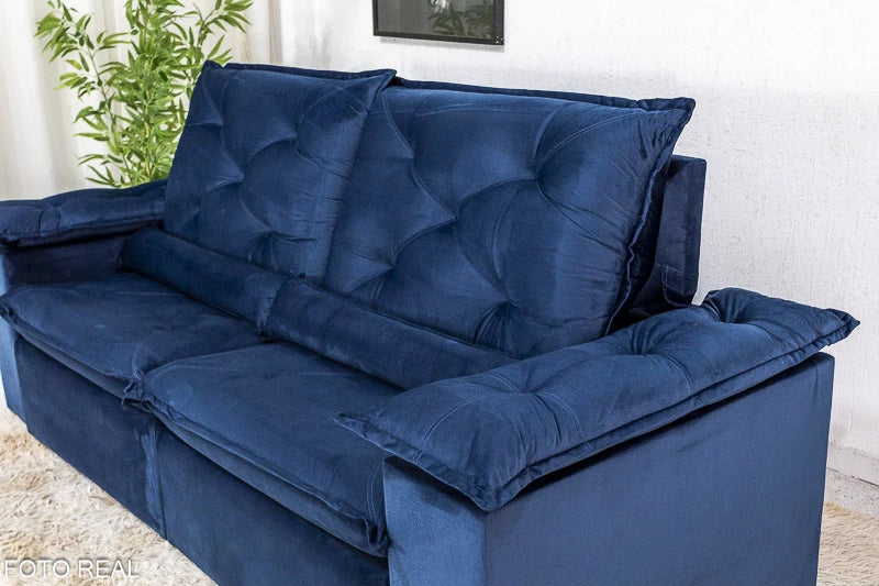 Sofá Retrátil Reclinável 2.00m Roma Veludo Azul - Móveis furniture