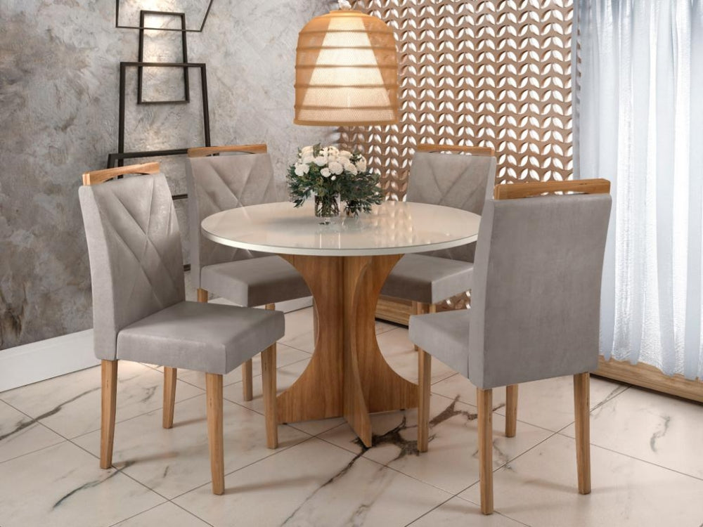 Mesa de Jantar Sienna Circular 1.00 Com 4 Cadeiras Califórnia – Cinamomo/Off white/Avelã - Móveis furniture