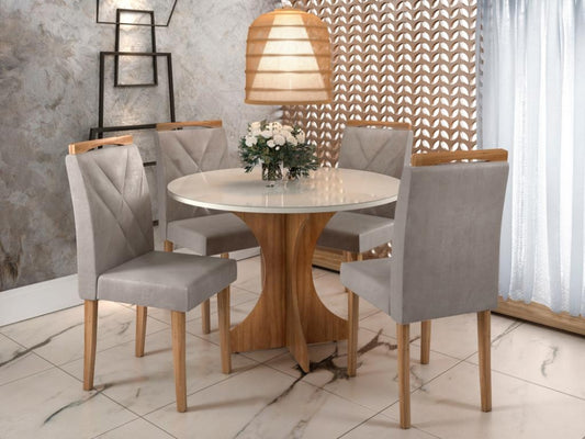 Mesa de Jantar Sienna Circular 1.00 Com 4 Cadeiras Califórnia – Cinamomo/Off white/Avelã - Móveis furniture