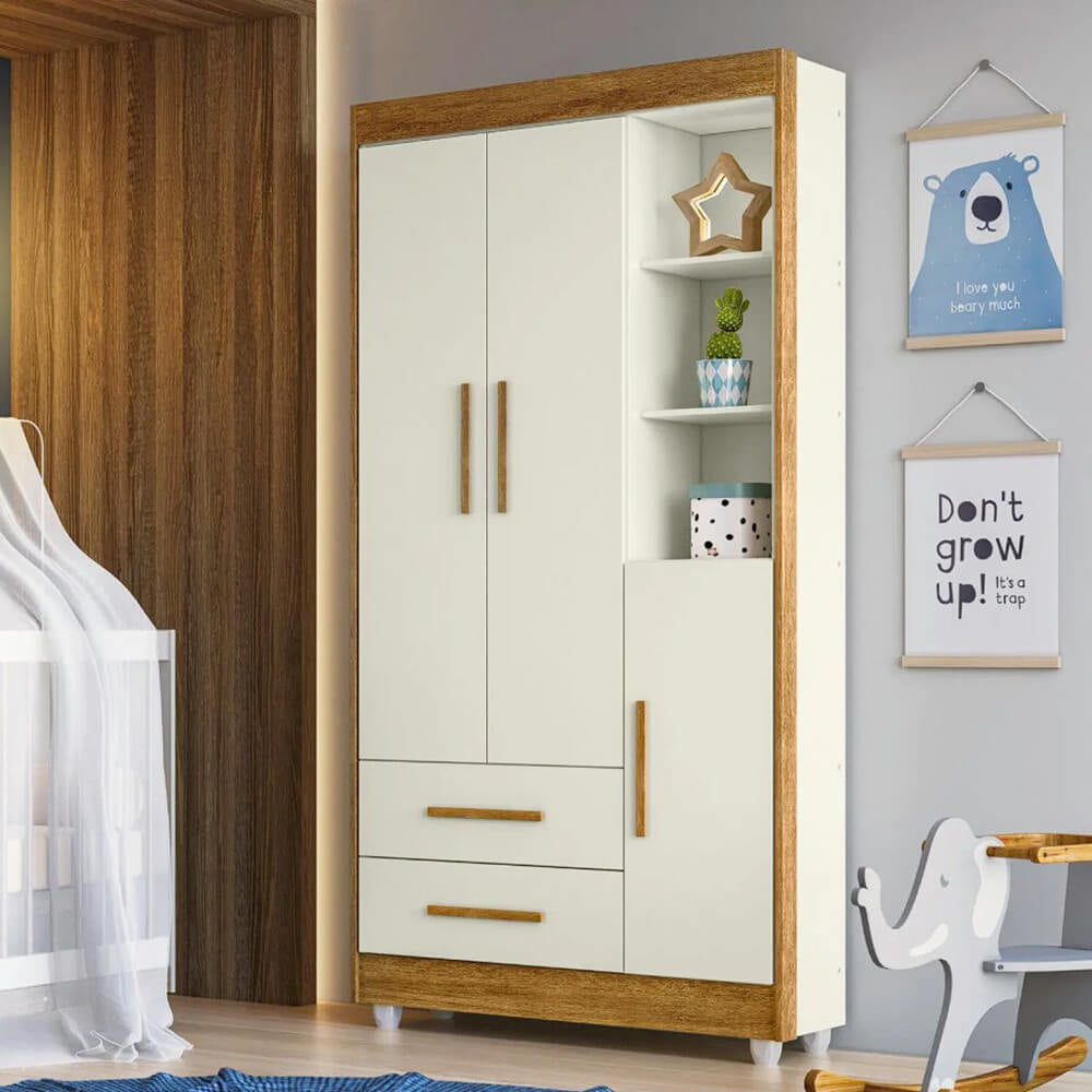 Guarda Roupa Flocos Infantil 3 Portas 2 Gavetas Tigus - Móveis furniture