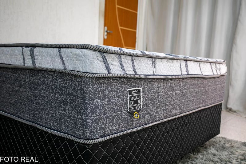 Base box Madrid + Colchão Casal Madrid Euro Molas Ensacadas 138x188x70 Umaflex - Móveis furniture