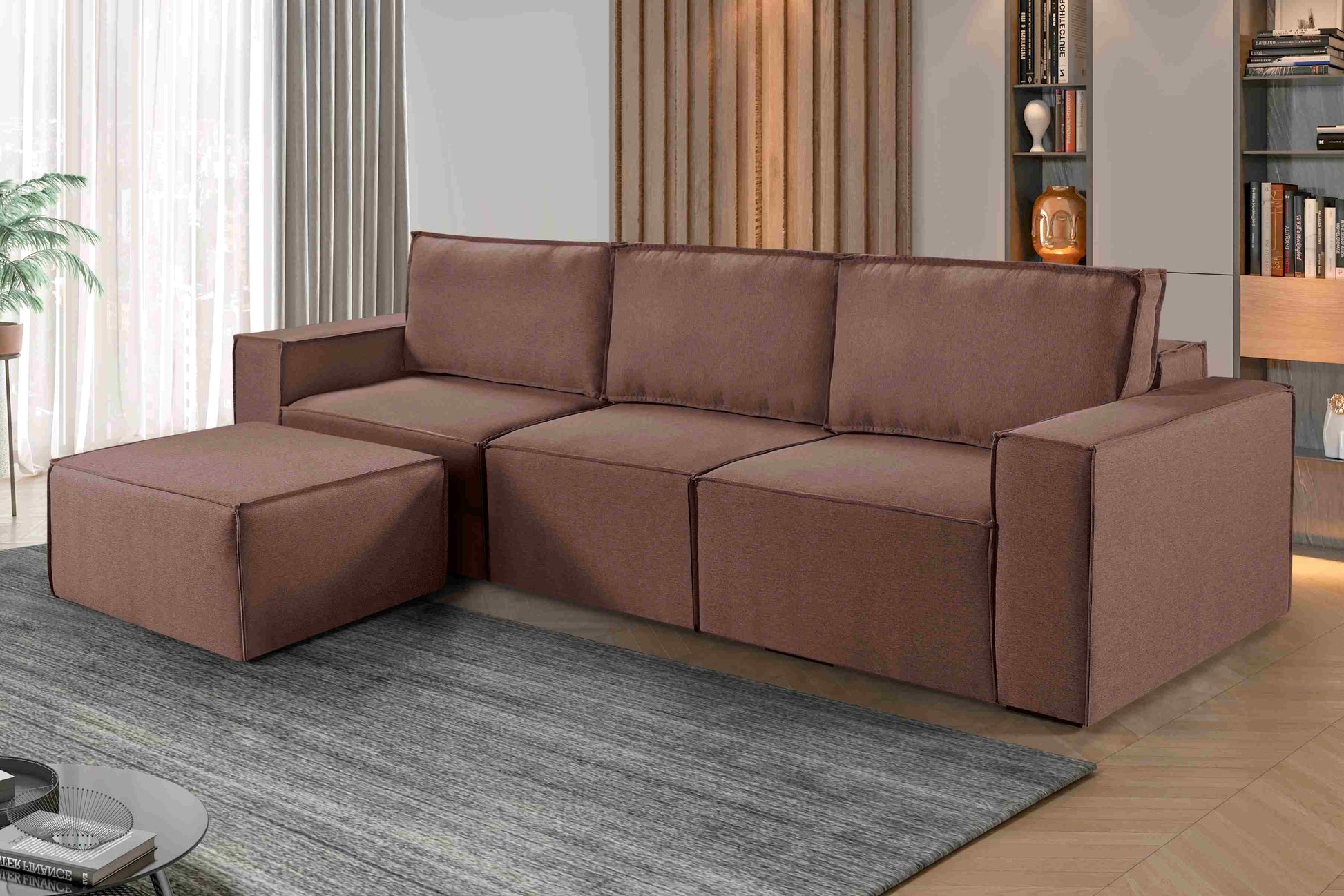 Mais Braco 25 e Puff 90 Linho Chocolate Idealle - Móveis furniture