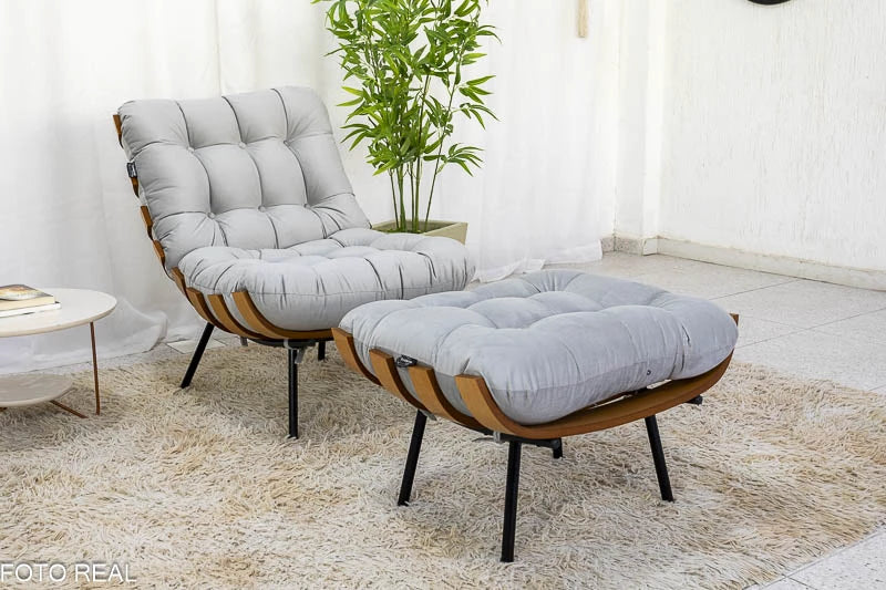 Poltrona com Puff Florença Veludo Prata