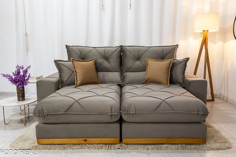 Sofá Retrátil Reclinável 2.30m Gran Bello Veludo Capuccino- D33 e Molas Ensacadas