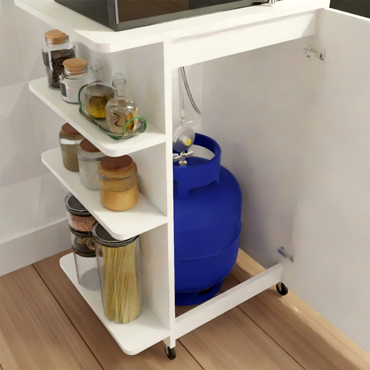 Balcao para Botijao de Gas Gold 1Porta 3Prateleiras Branco Casa Jisa - Móveis furniture
