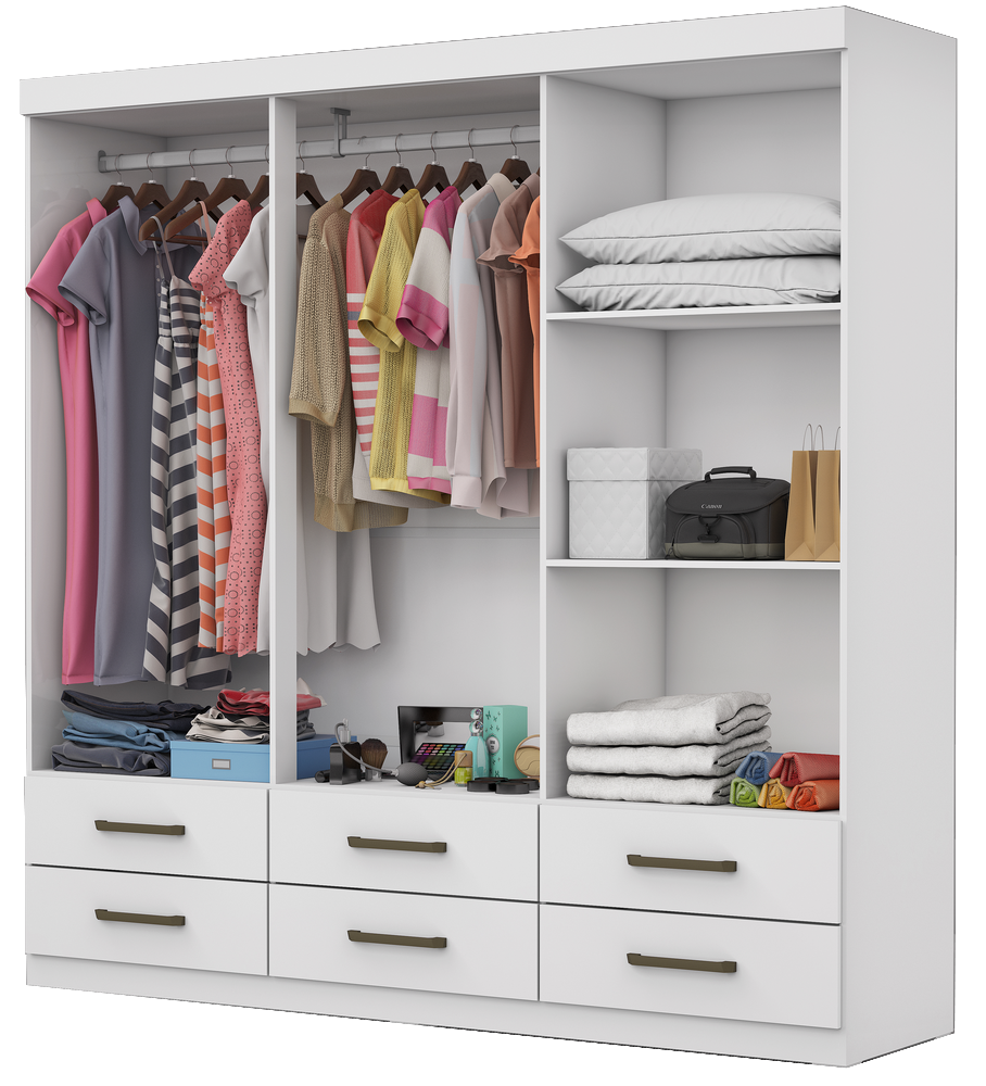 Guarda-Roupa 6 Portas(Com Espelho/Sem Pés)Dallas 1,53 m Branco – CARIOCA MÓVEIS