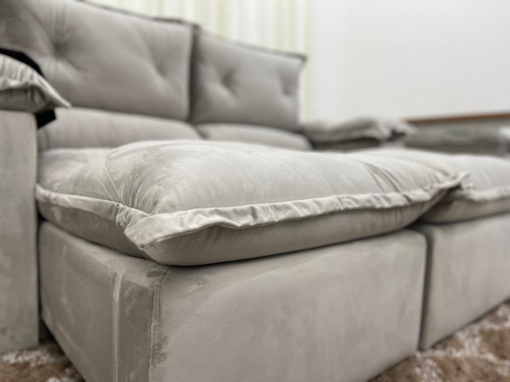 Sofá Retrátil e Reclinável Amsterdã 1.80m – Bege Veludão - Móveis furniture